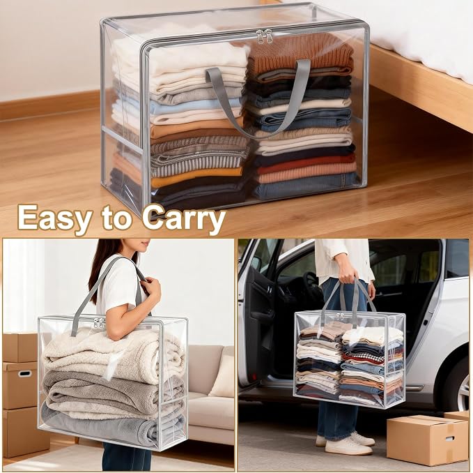 Clear Clothes Storage Bags, 96L Plastic Blanket Comforter Storage Bag, 4 Pack - Image 7