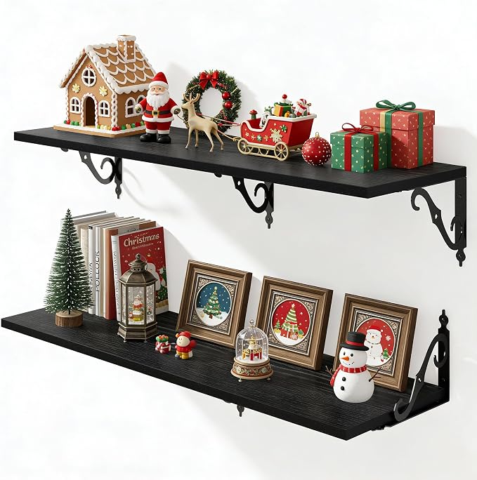 Fun Memories 40 Inch Floating Shelves Wall Mounted, 12 Inch Deep Wall Shelves by FunMemories