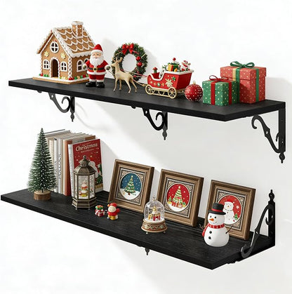 Fun Memories 40 Inch Floating Shelves Wall Mounted, 12 Inch Deep Wall Shelves by FunMemories