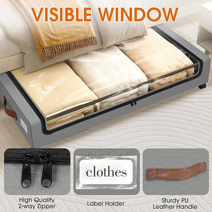 Under Bed Storage with Wheels 2Pack Underbed Storage with Clear Window&Label - Image 3