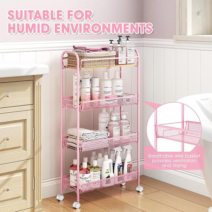 TOOLF 4-Tier Slim Rolling Cart, Metal Storage Cart - Image 5