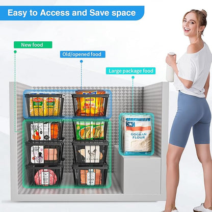 Freezer Organizers bins with Folding Handles，4 Pack Stackable Upright Freezer - Image 5