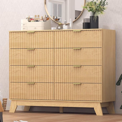 Fluted Dresser for Bedroom, 8 Drawer Dresser for Closet Organizer and Storage by Thacuok