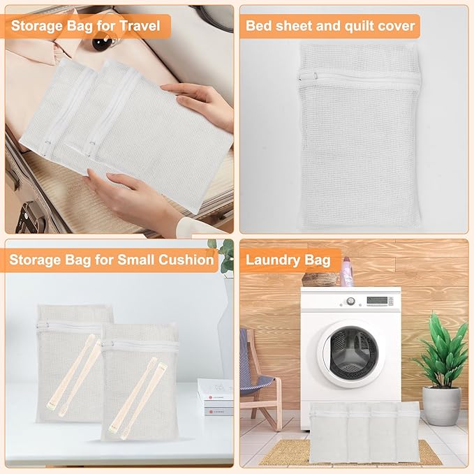 4 Piece White Small, Durable Organic Cotton Mesh Laundry Bag - Image 6