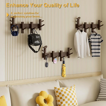 Coat Rack Wall Mount，Solid Acacia Wall Mounted Coat Rack - Image 6