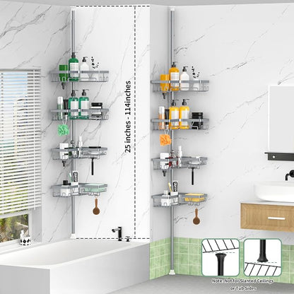 DAOYA Corner Shower Caddy Tension Pole, Light Gray | 4-Tier, Adjustable - Image 7