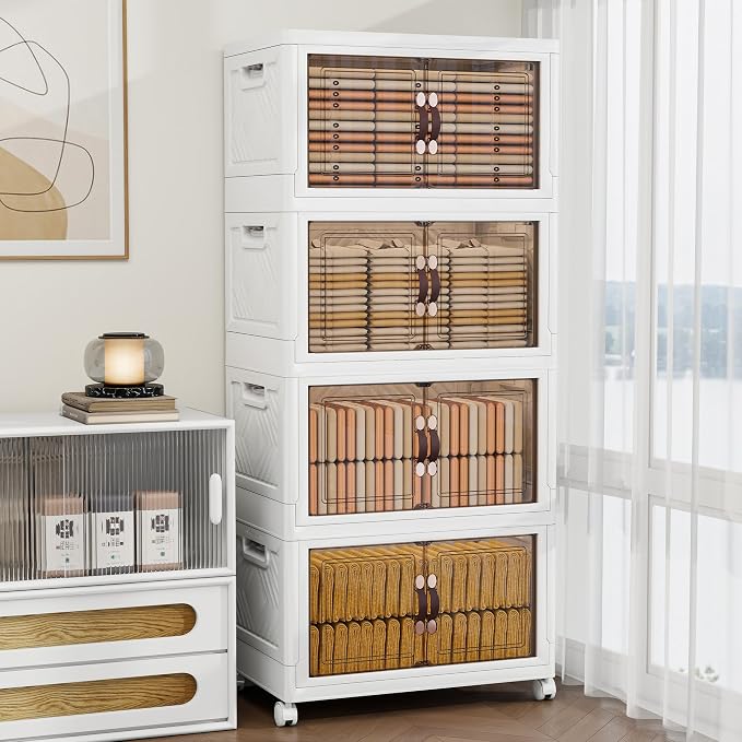 Storage Bins with 2 Lids and Wheels, Collapsible Bathroom Storage Cabinet with - Image 7