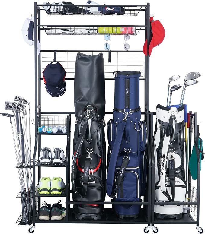 Mythinglogic Golf Bag Storage Garage Organizer, 2 Golf Bags Storage Stand and by Mythinglogic