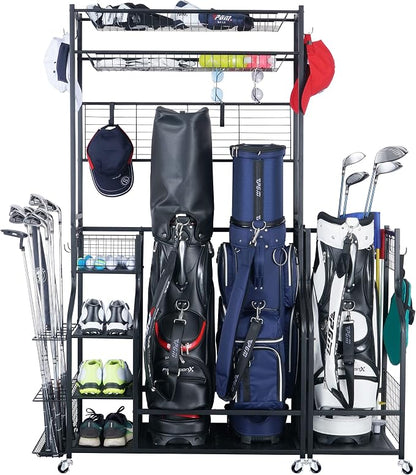 Mythinglogic Golf Bag Storage Garage Organizer, 2 Golf Bags Storage Stand and by Mythinglogic
