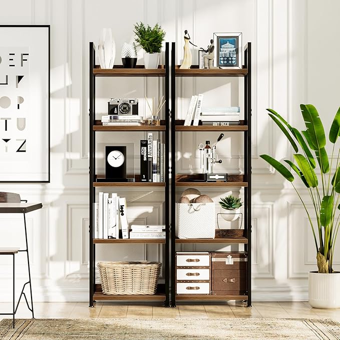 NUMENN Narrow Bookshelf, 5 Tier Freestanding Shelving Unit, Vintage | Metal - Image 4