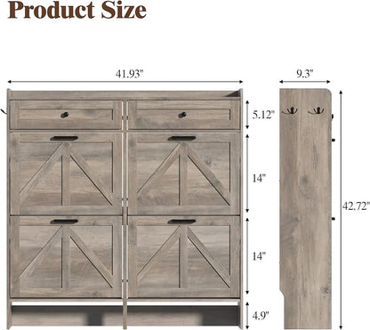 Thacuok Shoe Cabinet with 4 Flip Drawers & 2 Storage Drawers, Rustic Farmhouse - Image 2