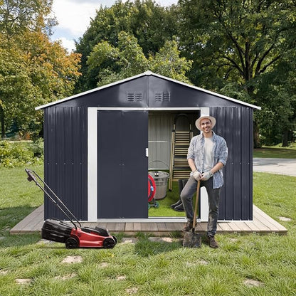 9' x 6.5' Outdoor Storage Shed, Sturdy Metal Building w/Windows & Lockable Doors - Image 2