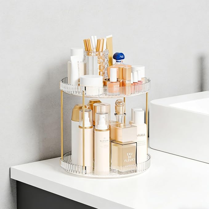 Yieach Acrylic 360 Rotating Makeup Organizer and Perfume Organizer, 2 Tier Make - Image 2