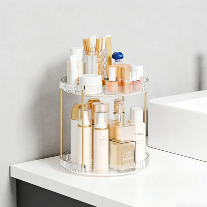 Yieach Acrylic 360 Rotating Makeup Organizer and Perfume Organizer, 2 Tier Make - Image 2