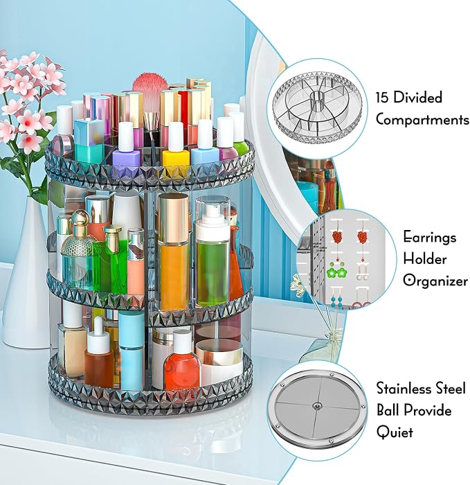 360 Rotating Makeup Organizer, DIY Adjustable Cosmetics Organizer, Professional - Image 4