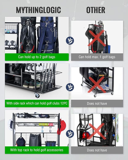 Mythinglogic Golf Bag Storage Garage Organizer, 2 Golf Bags Storage Stand and - Image 6