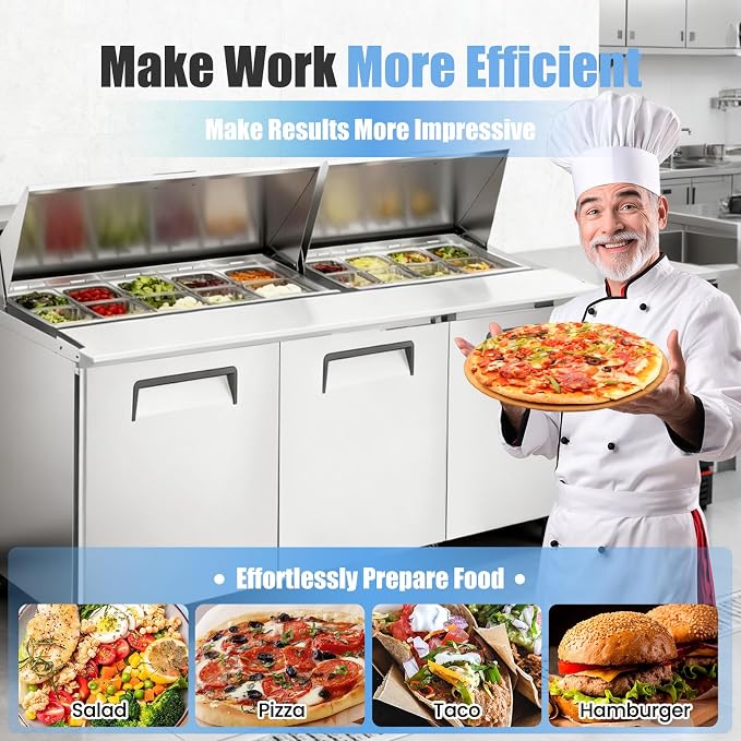 72" W Commercial Refrigerator Sandwich Salad Prep Table, Stainless Steel 3-Door - Image 3