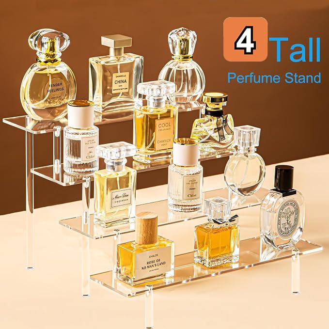 HENABLE 4 Tier Tall Black Acrylic Display Risers, Large Perfume Organizer Stand - Image 3
