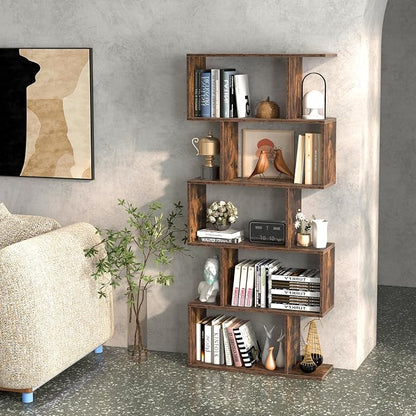 5-Tier Geometric Bookcase, 62.5” Freestanding Room Divider Bookshelf - Image 9