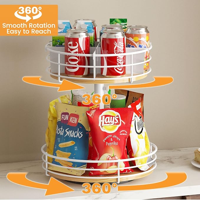 Snack Organizer 2 Tier Lazy Susan Storage Holder, 360° Rotation, - Image 2
