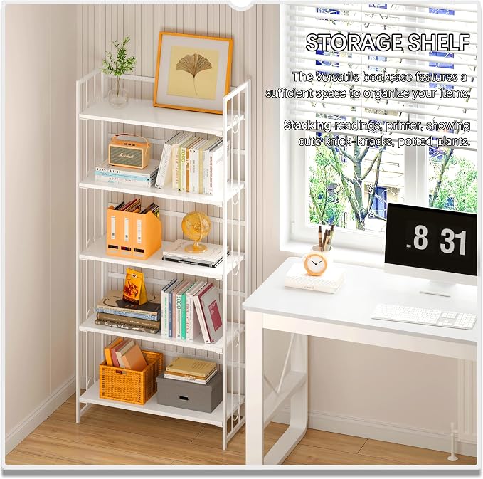 4NM No Assembly 5 Tiers Folding Bookshelf, 59.4" H Foldable Storage Shelves - Image 2