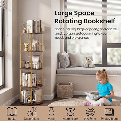 4 Tier Rotating Bookshelf, 360° Spinning Bookshelf Tower, Narrow Corner Book - Image 5