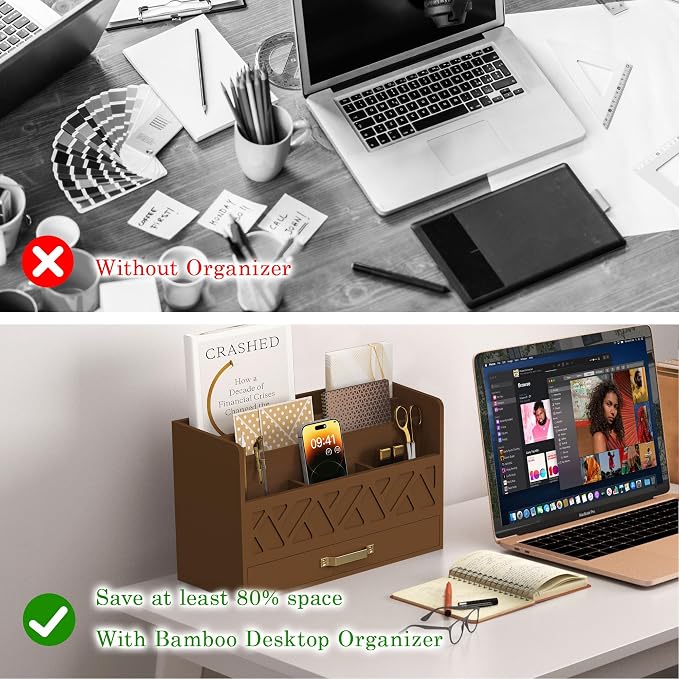 Bamboo Mail Organizer Countertop Wood Desk Organizer Drawer Tabletop Storage - Image 5