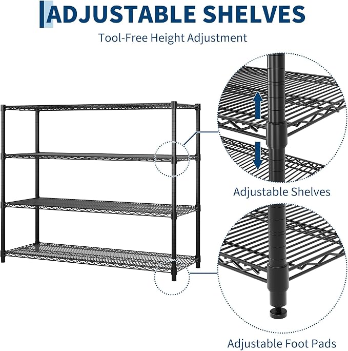 Garvee 4-Tier Wire Shelving 2560LBS Heavy Duty Storage Shelves Garage Rack | - Image 8
