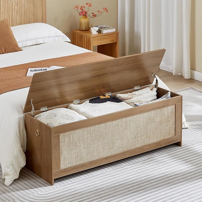 51.2" Storage Chest Extra Large, Cherry Brown | Rattan Storage Bench - Image 8
