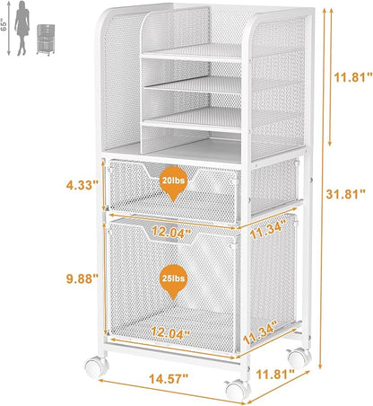 Rolling File Cart with 2 Drawers, Letter-Size File Storage with Wheels - Image 9