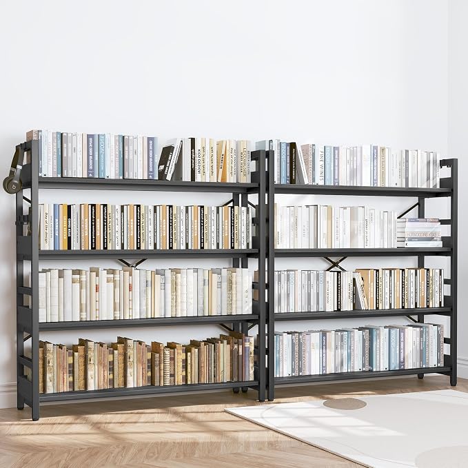 HCHQHS Bookshelf, Adjustable Industrial Bookcase, Vertical Tall Book Shelf - Image 2