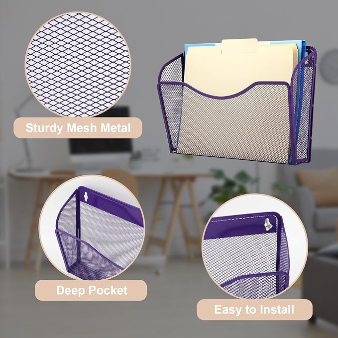 EASEPRES 3 Single Pocket Mesh Hanging File Organizer, Vertical Wall Mounted - Image 3