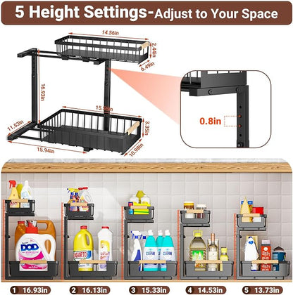 4 Pack L-Shape Under Sink Organizer, 2 Tier Pull Out Cabinet Organizer - Image 2