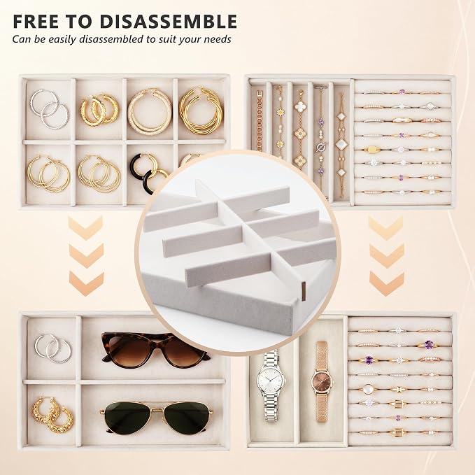Jewelry Organizer for Drawer, Velvet Jewelry Drawer Organizer Inserts, 4-Layer - Image 3