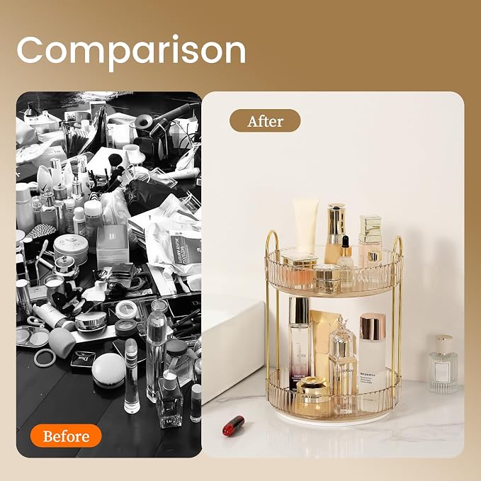 Rotating Makeup Organizer for Vanity 2 Tier - Image 4