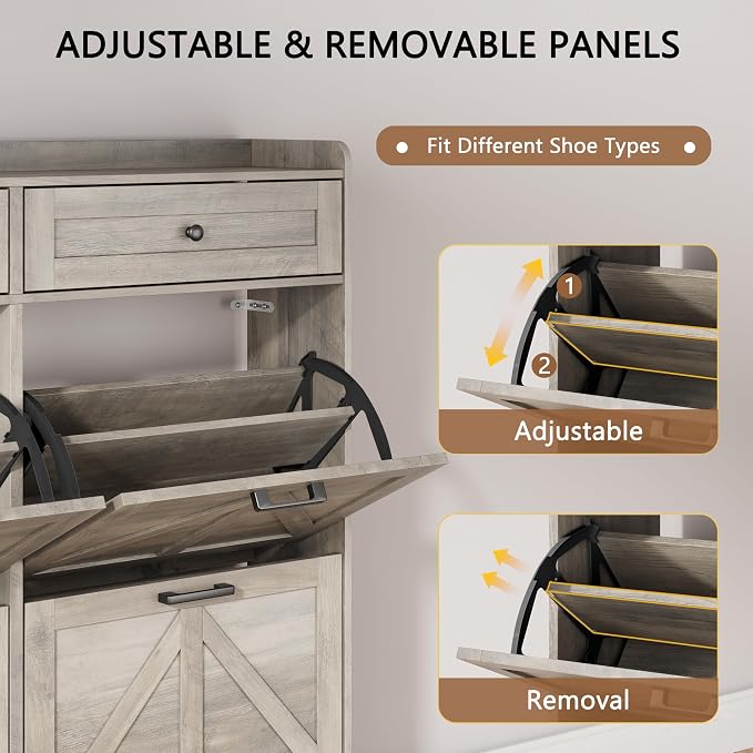 Shoe Cabinet with 3 Flip Drawers & 2 Top Drawers, Hidden Slim Shoe Rack - Image 3