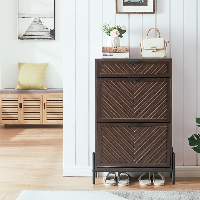 Shoe Cabinet with 2 Flip Drawers, Narrow Entryway Rack, Freestanding, - Image 5