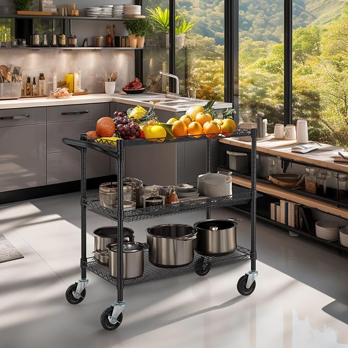 Finnhomy 3 Tier Heavy Duty Commercial Grade Utility Cart, Wire Rolling Metal - Image 4