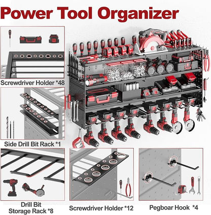 4 Tier Power Tool Organizer Wall Mount, 8 Cordless Tool Rack, 320LBS Heavy Duty - Image 3