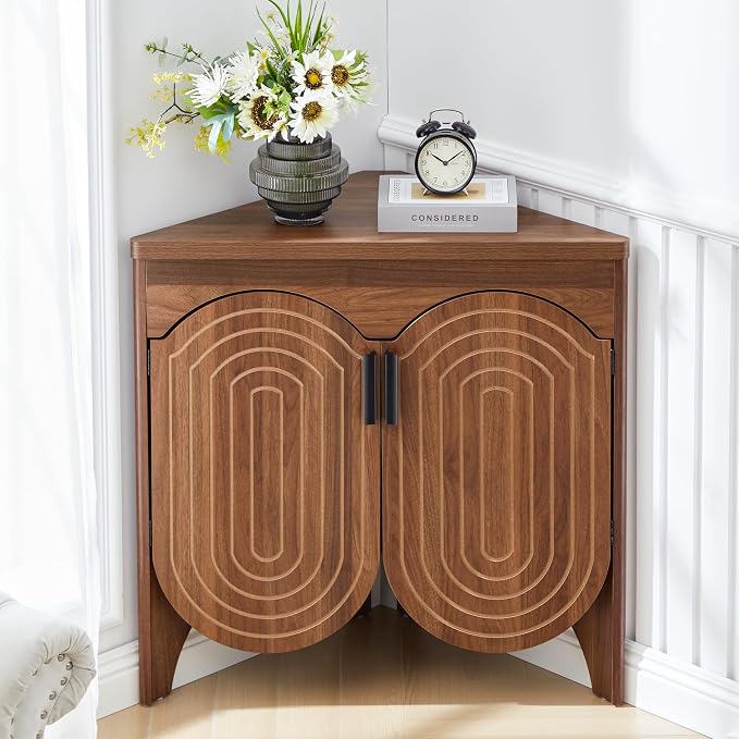 Small Corner Storage Cabinet, Mid Century Modern Floor Corner Cabinet by JanmerHome