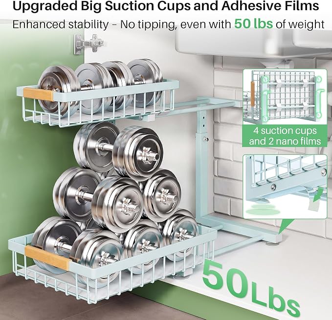 Kitstorack Under Sink Organizer, 2 Tier Under the Sink Storage, Slide out Pull - Image 6