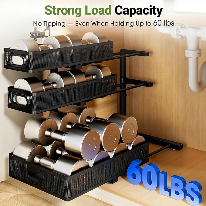 Under Sink Organizer 3 Tier, 2 Pack L-Shaped Pull-Out Cabinet Organizer - Image 6