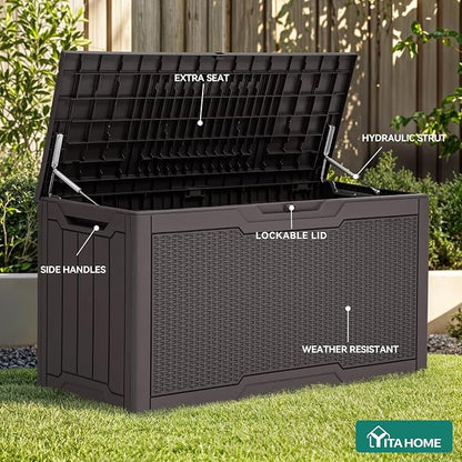 YITAHOME 80 Gallon Resin Deck Box, Weather Resistant Outdoor Rattan Storage Box - Image 5