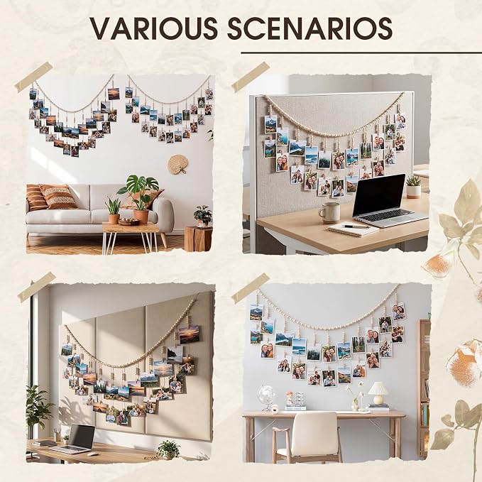 Sieral 48 Pcs Office Cubicle Decor Set, Boho Hanging Photo Display - Image 8