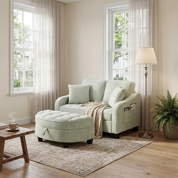 ERYE Chenille Tufted Loveseat Sofa and Ottoman Set, Tufted Recliner Sleeper - Image 4
