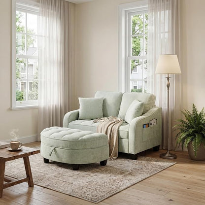 ERYE Chenille Tufted Loveseat Sofa and Ottoman Set, Tufted Recliner Sleeper - Image 4