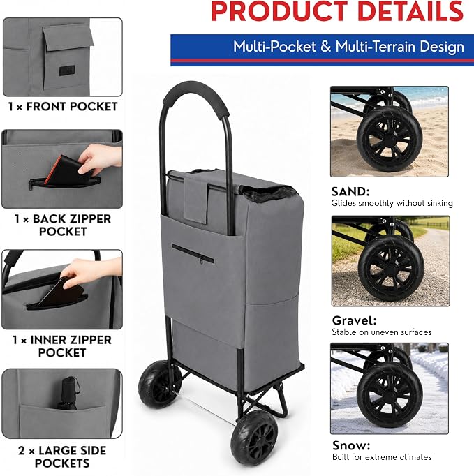 Shopping Cart, Super Loading Grocery Trolley, 220 lbs Capacity, Foldable Cart - Image 7