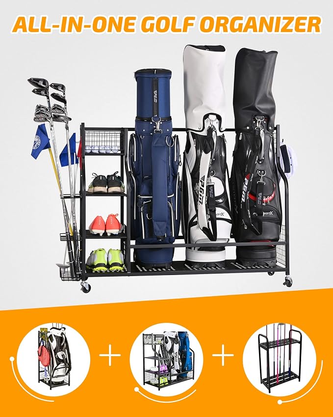 PLKOW Golf Bag Storage Garage Organizer, Extra Large Size Golf Bag Storage - Image 3