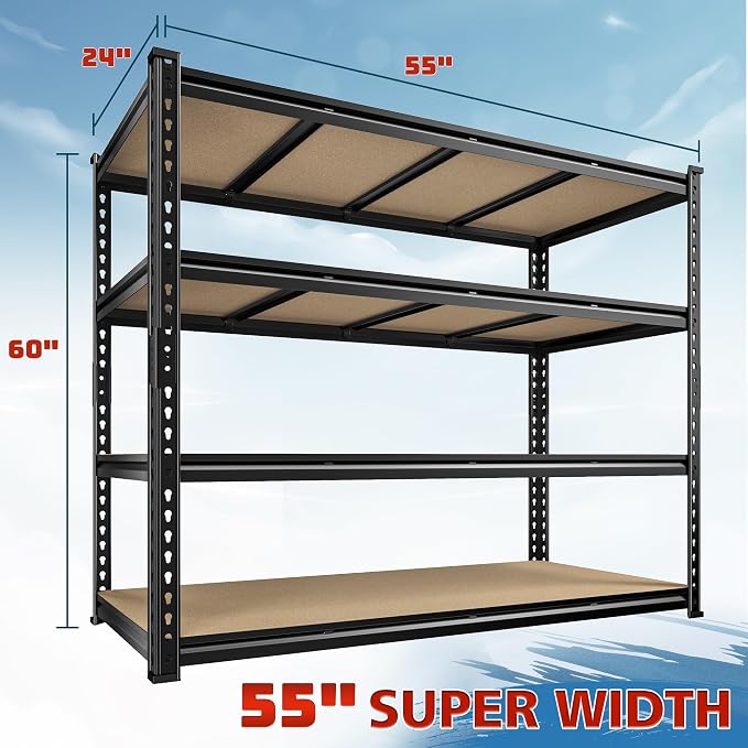 55" W Storage Shelves, 2040LBS Garage Shelving Heavy Duty, 4-Tier Storage - Image 2