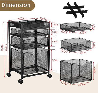 Rolling File Cart with 3 Storage Drawers, Under Desk Filing Cabinet with DIY - Image 7